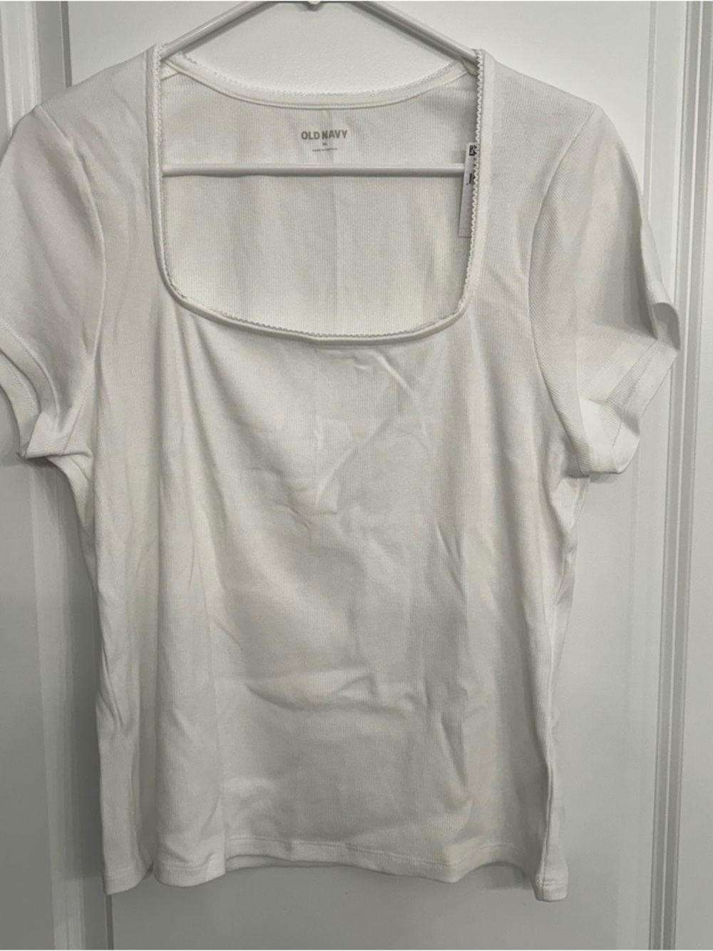 Old Navy White Square Neck Ribbed Short Sleeve Tee